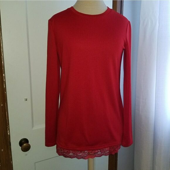 Citrus | Red Lace Hem Sweater - Picture 4 of 9